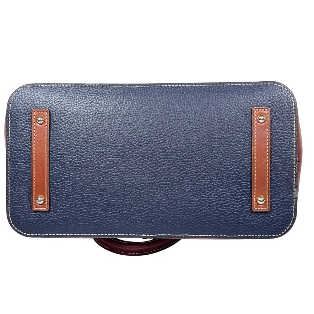 Dooney & Bourke Pebble Grain Perry Satchel Blue w/ Caramel Trim Gold Red Lining - Picture 5 of 14